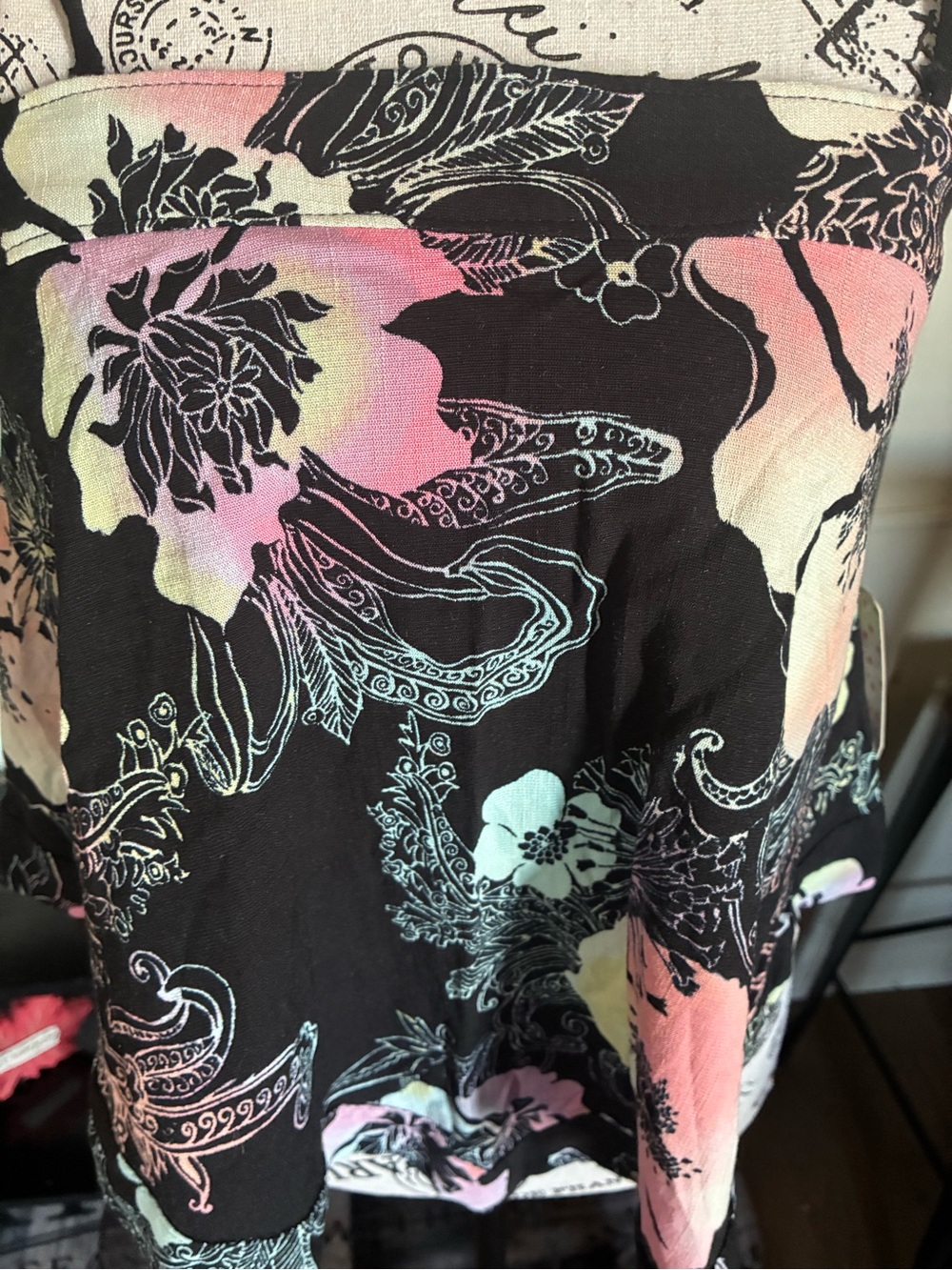 Free People Get your Love Black Floral Spaghetti-Strap Top - Multicolor Print xs - Picture 7 of 9